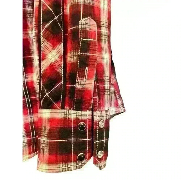 Pop Icon Clothing for Buckle XL Plaid Embroidered Fleur De Lis Pearl Snap Shirt - Picture 5 of 13